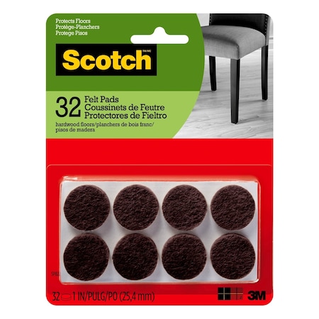Scotch 3M Scotch Felt Self Adhesive Protective Pad Brown Round 1 in. W 32 pk SP822-NA